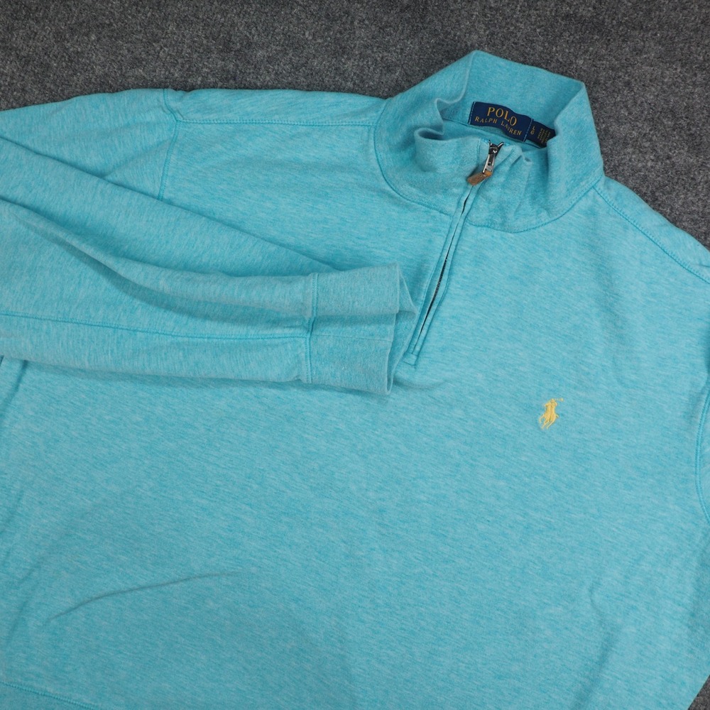 Polo Ralph Lauren Pullover Mens Large 1/4 Zip Blue Solid Preppy Coastal Classic